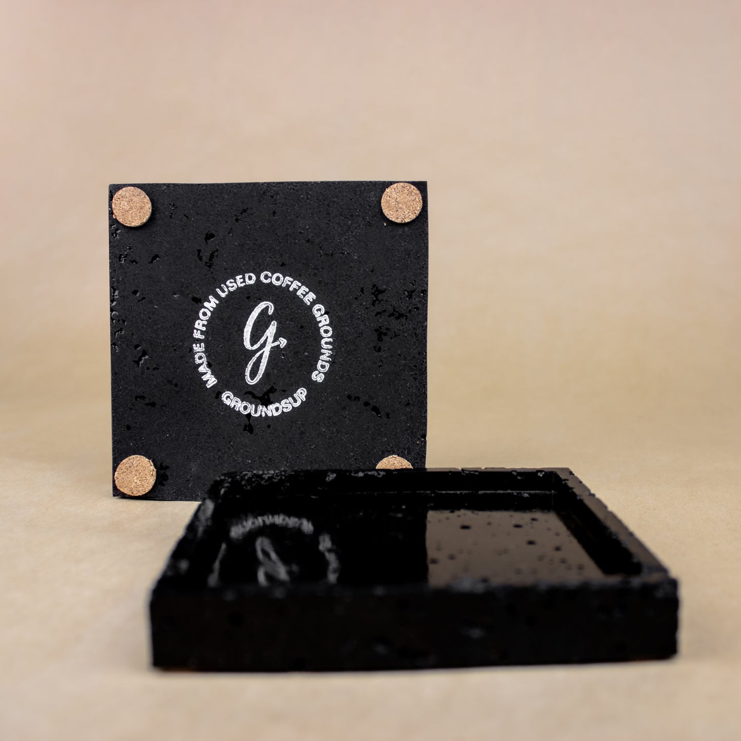 Innovative coffee coaster gift set made with used coffee grounds 